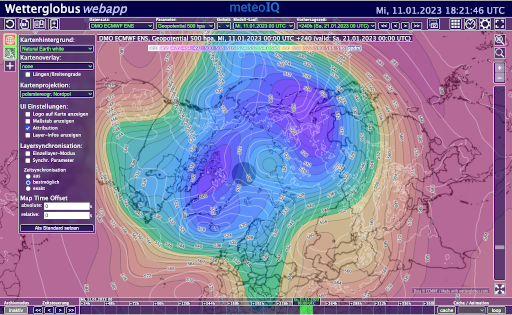 Beispiel 500 hPa polarstereographisch um den Nordpol